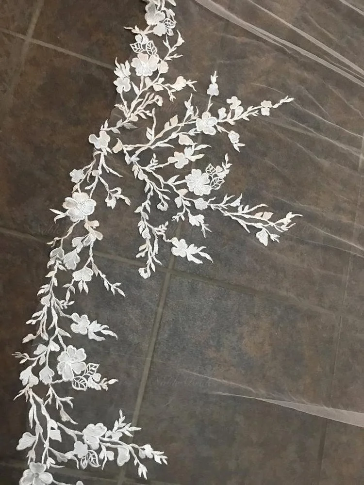 
White Ivory Flower Lace Cathedral Chapel Length Bridal Wedding Veil 