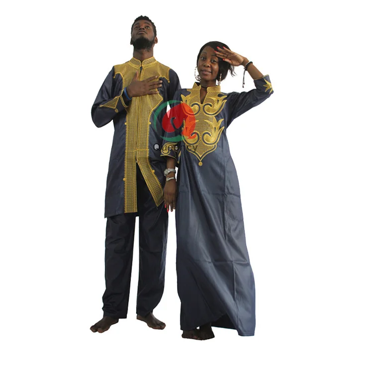 Queency 2019 new Wholesale African  embroidery long bazin dresses in white