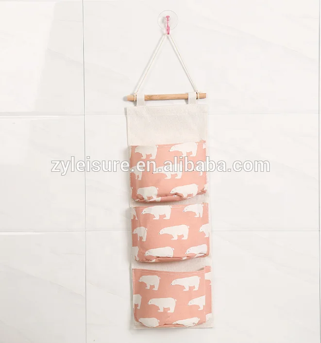 Cotton canvas Over The Door Magazine Storage Pockets /3 Pocket Fabric storage organizer/ Wall Door Closet Hanging Storage Bag