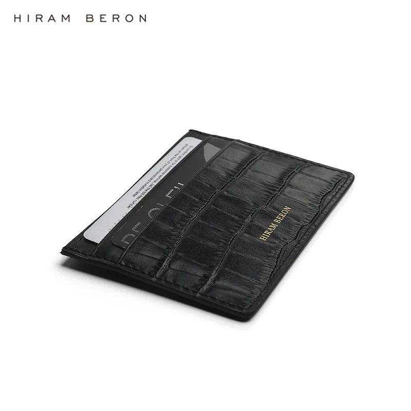 Hiram Beron Dropship Service Italian Leather Matt Black Leather Card Holder Men Credit Card Case
