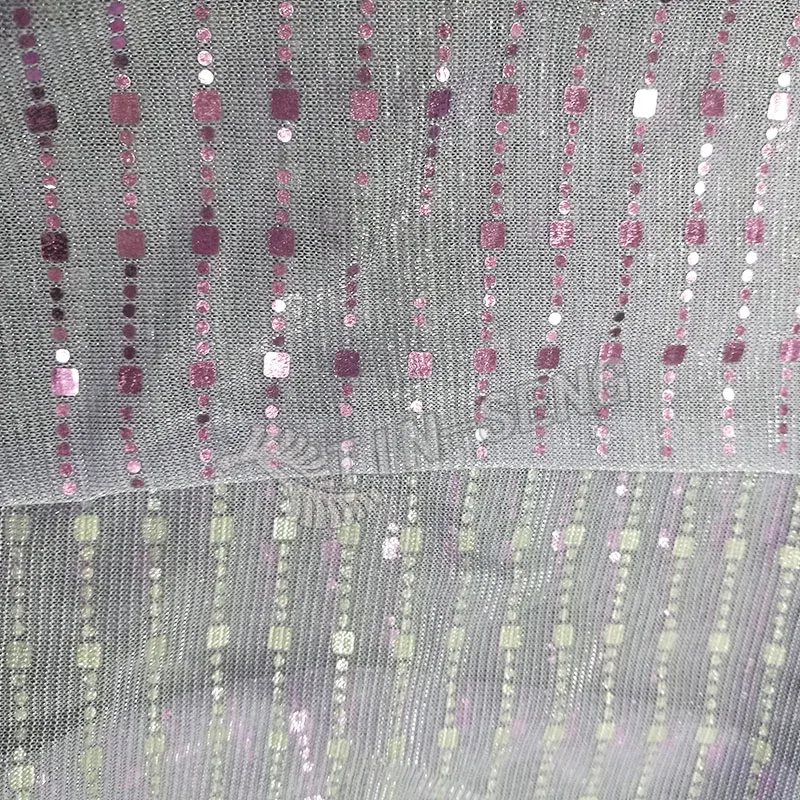 Lavender Moonlight Fabric with Sequin Spangle Lines , Purple Metallic Polyester Knitted Fabric for Dress