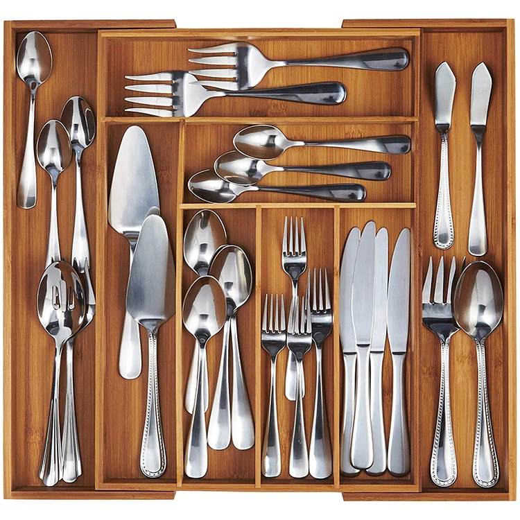 With 6 Compartments Expands To 8 Bamboo Expandable Drawer Organizer