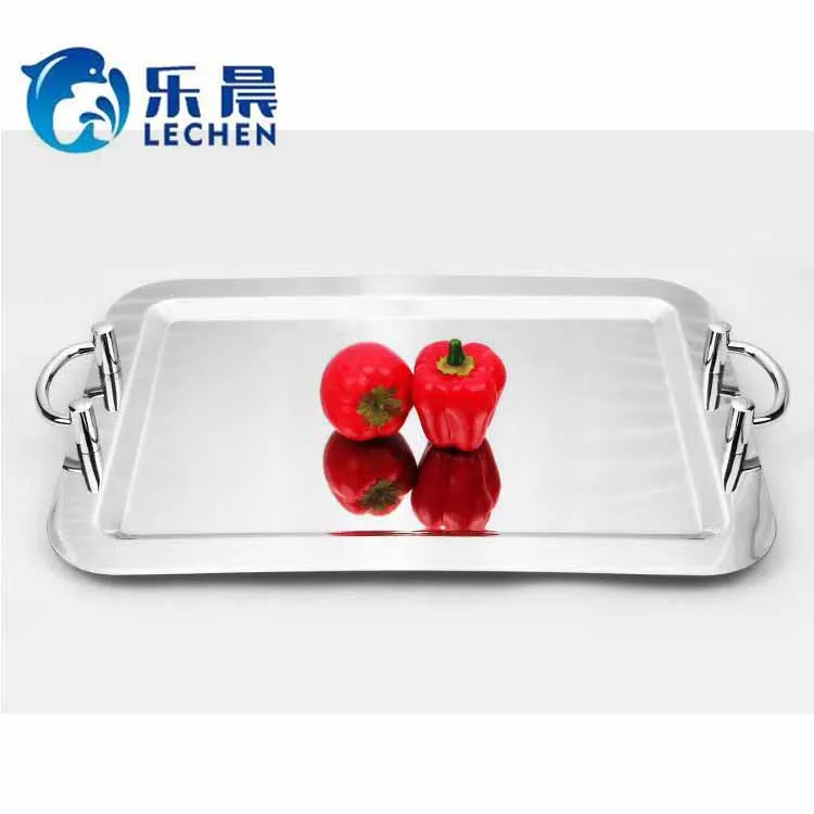 Stainless Steel Plate Tray Oval Mirror Tray Charger Rolling Serving Plate Fruit Plate Simple Baking Steak Tray with handle 16-22