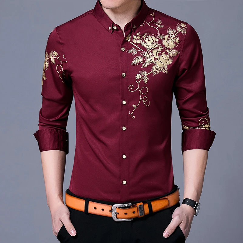 2019 new arrival korean style custom fit floral print plus size man blouse shirt