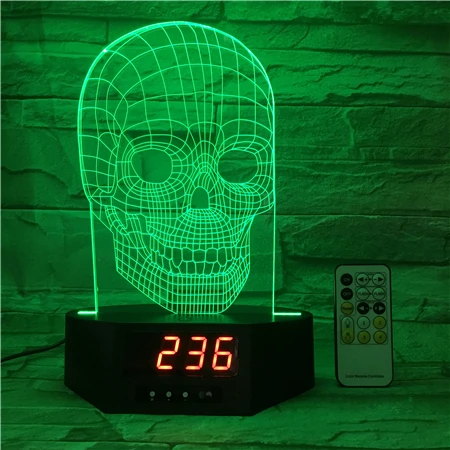 Skull Shape Lamp 3d Alarm Clock LED-hologramm Holiday Decoration Gift