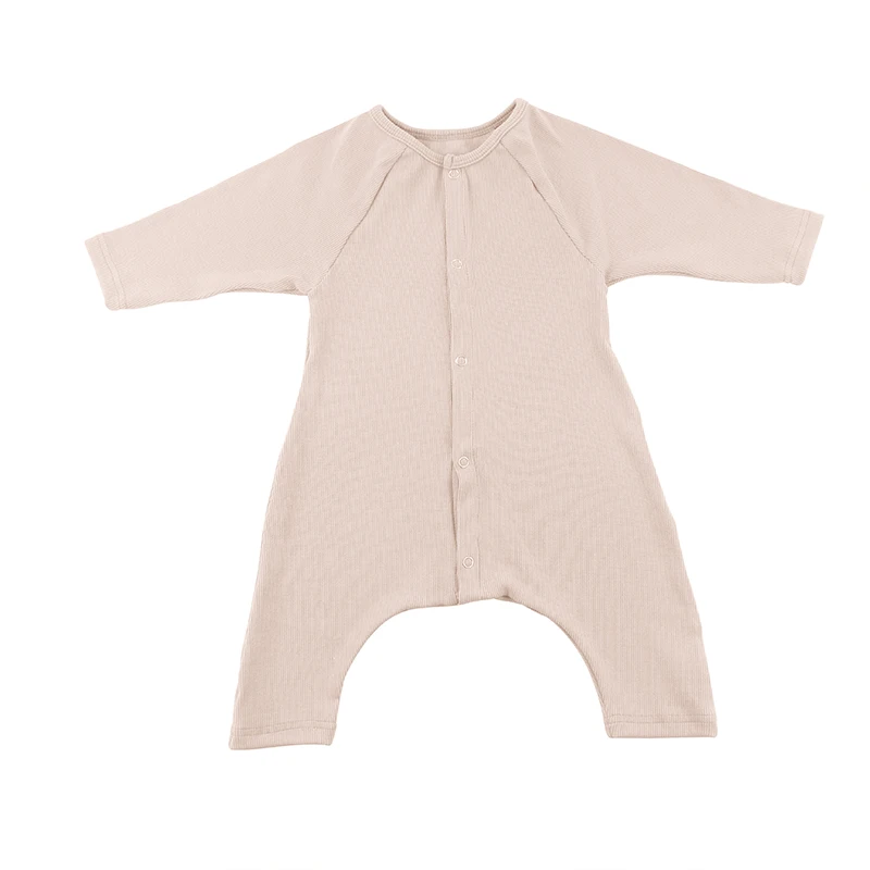 
Smocked Newborn Baby Light Pink Fall Winter Baby Playsuits Longsleeve Harem Leg Infant Ribbing Rompers 