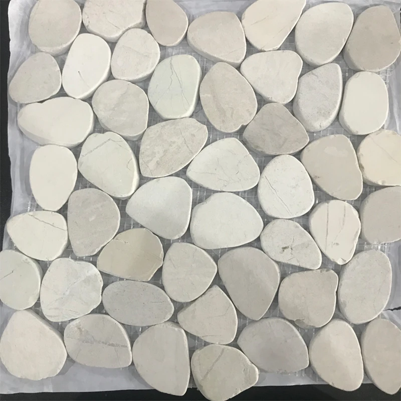 White pebble stone mosaic tiles for garden