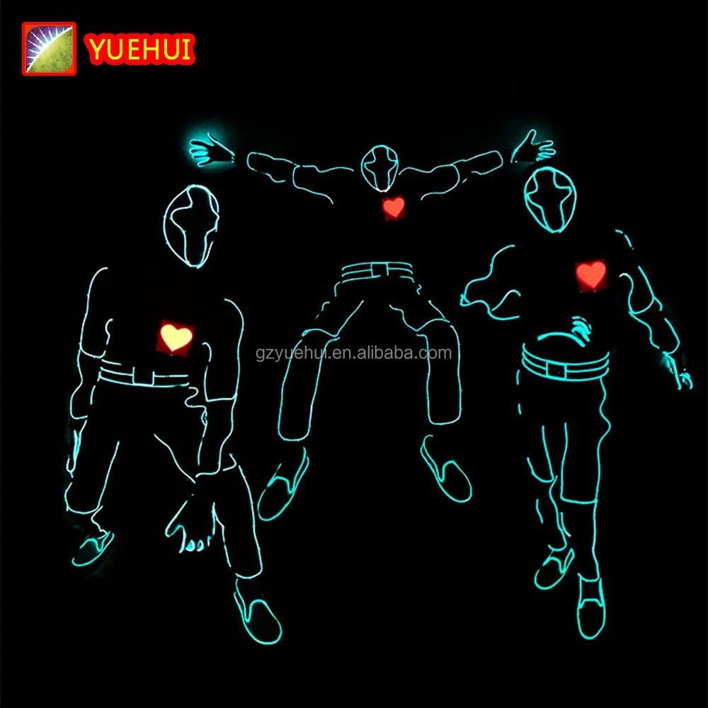Карнавальный костюм, танцевальные костюмы со светодиодной подсветкой, робот со светодиодной подсветкой, костюмы EL Wire, праздничные неоновые костюмы Rave, товары для вечеринок