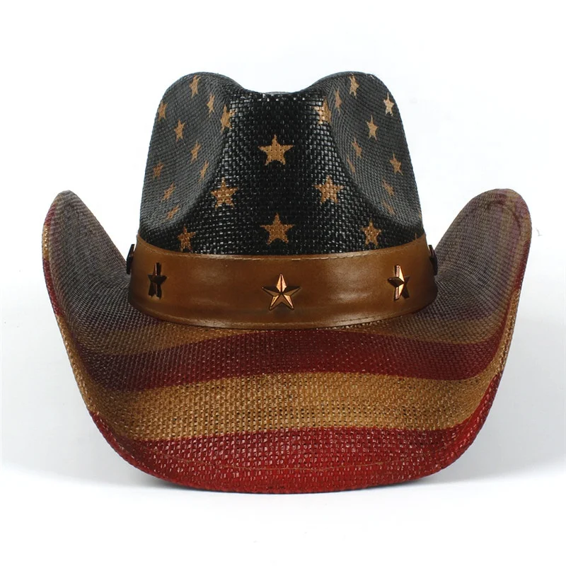 Высококачественная Мужская бумажная соломенная ковбойская шляпа с рисунком американского флага США соломенная шляпа с регулируемыми полями соломенная ковбойская шляпа с флагом США
