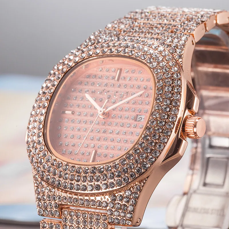 
Custom LOGO Wholesale Mens Luxury Dress Watch Diamonds Wristwatch Geneva Watch 