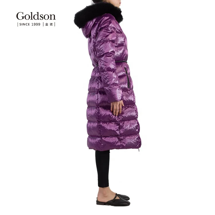 Shiny female fashion puffer jacket real fox fur winter down coat for women