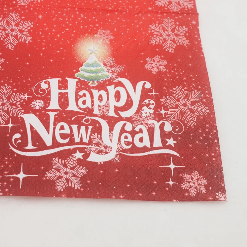 Food-grade Merry Christmas And Happe New Year Paper Napkins Tissue Napkin Servilleta For Christmas Party Decor 33*33cm Or Custom