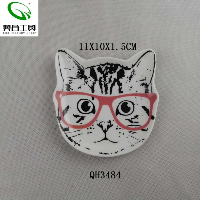 
Wedding decoration gold cactus trinket tray porcelain ceramic cat shape dish ring jewelry holder ceramic trinket tray 