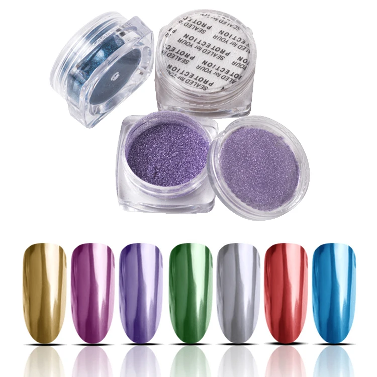Hot sale 7 colors magic metallic mirror effect nail art powder chrome mirror nails pigment powder