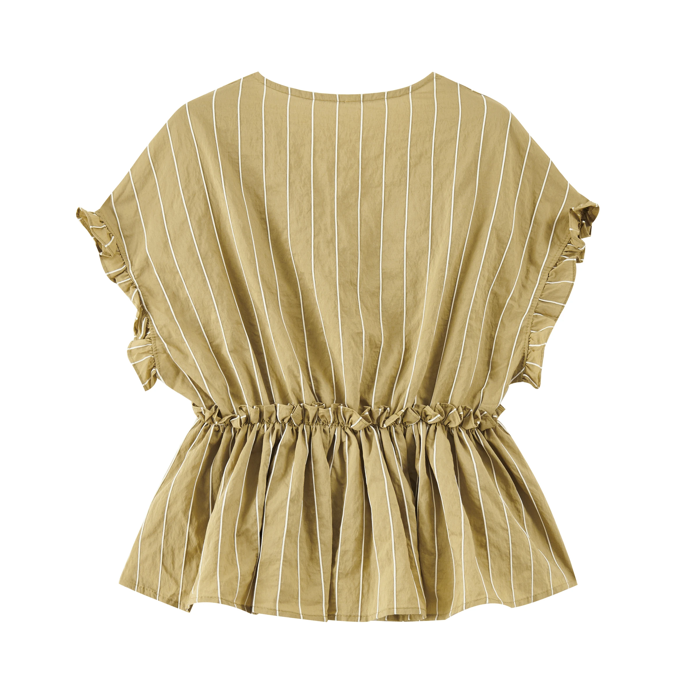 Different Design Custom Ruffled Collar One Shoulder Sky Blue Stripes Women Blouse