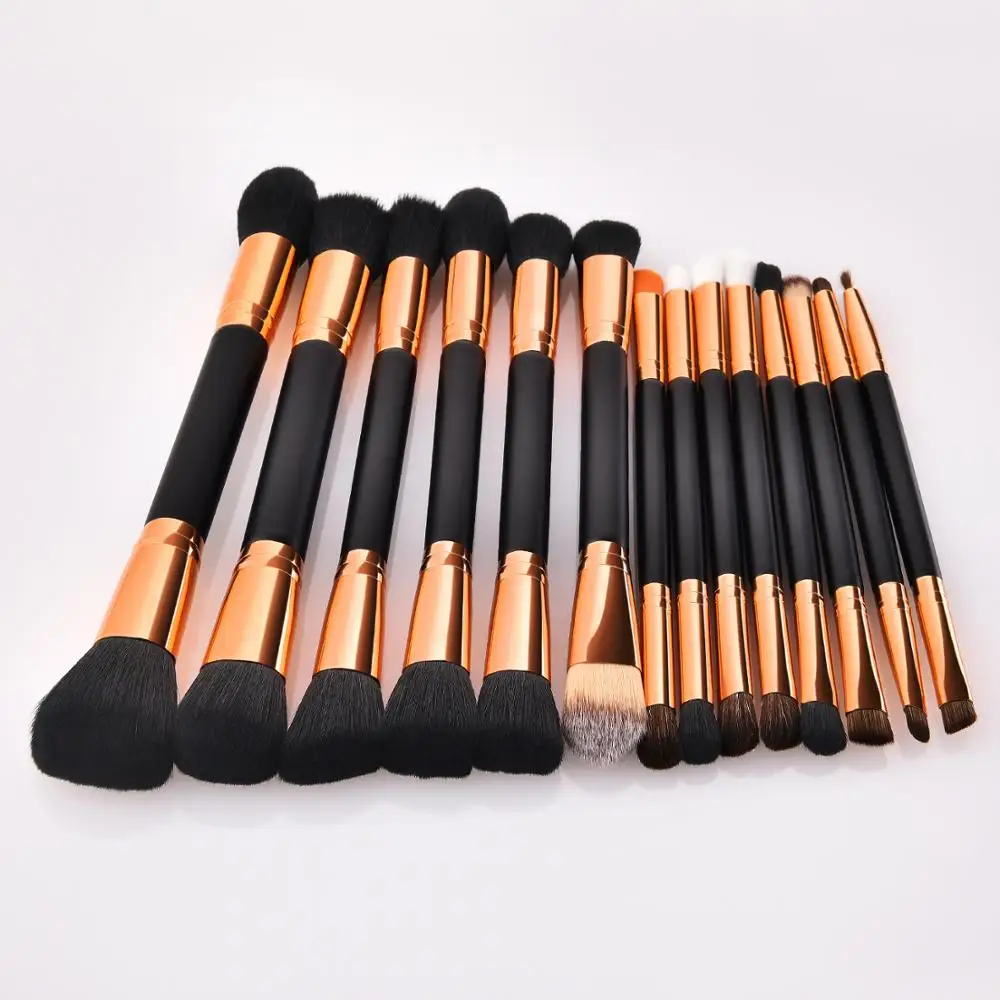 14pcs Two Double Side Head Black Gold Maquillaje Beauty Needs Makeup Brush Set