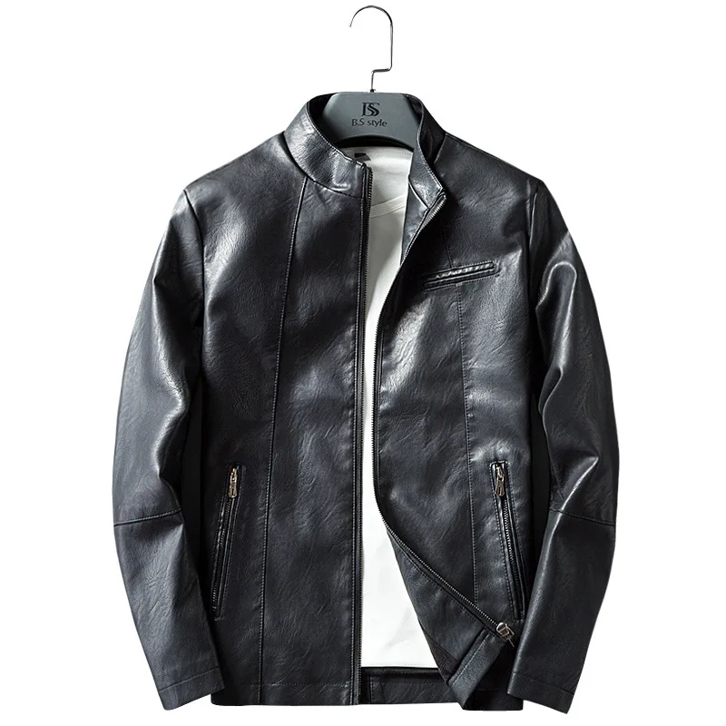 
New fashion Men autumn plus thick stand collar slim leather jacket with 5 colors 