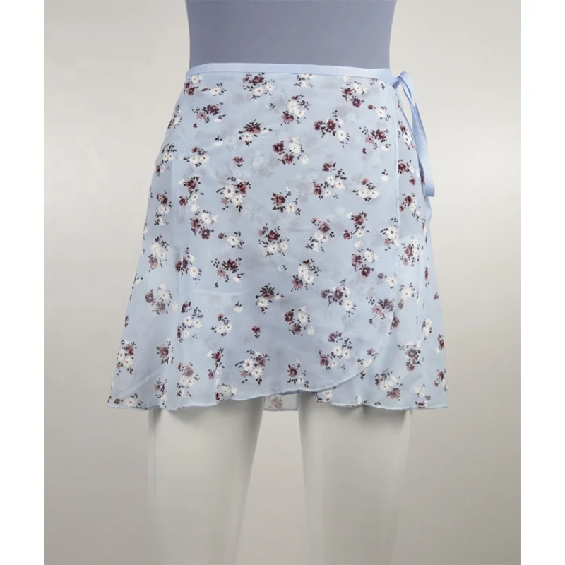 JW Ladies girls floral prints  ballet skirt chiffon over scarf dance leotard skate tutu skirt dance wrap skirt with waist tie