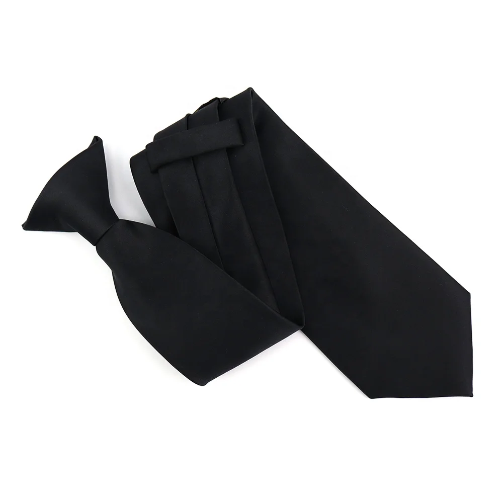 Easy Neck Tie Pretied Formal Polyester Satin Men Police and Security Wholesale Solid Color Tuxedo Black Clip On Ties