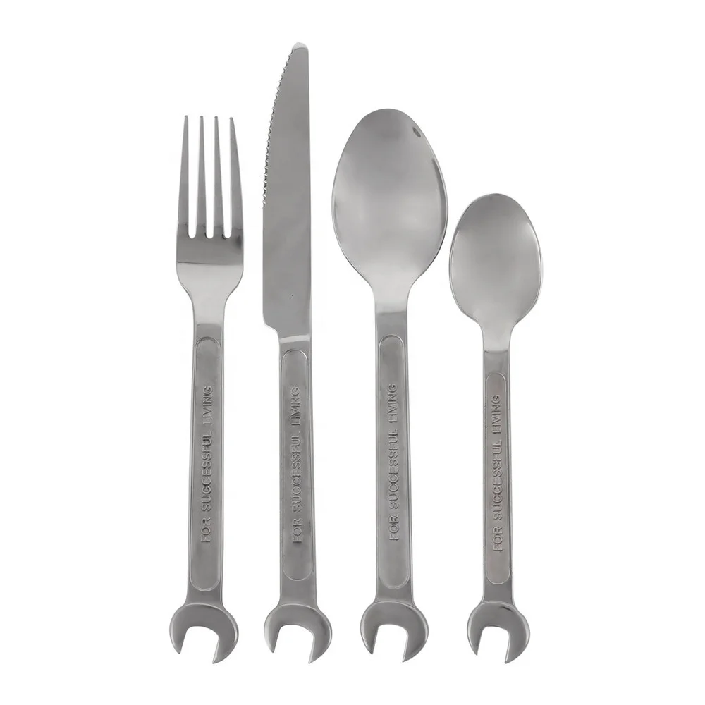 6 Piece DIY Tools Wrenchware Cutlery Wrench Shape Handle Flatware Fork and Spoon Set