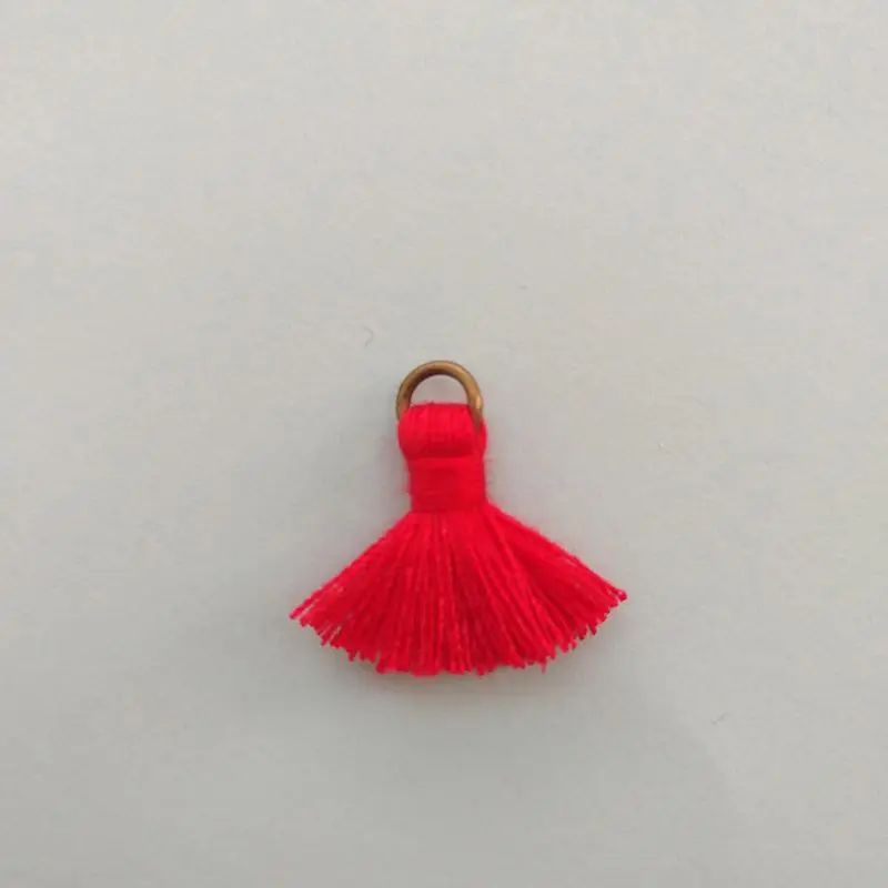 NANA high quality more than 700 colors 1.5cm mini cotton tassels with bronze ring for jewelry , tassel cotton