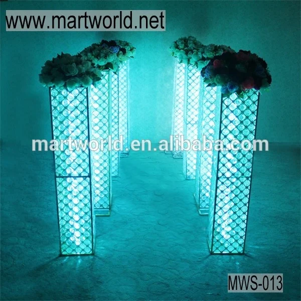 Hot Latest crystal wedding decoration pillar with changeable LED light for wedding stage decoration(MWS-013)