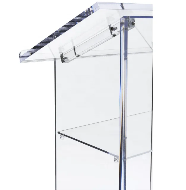 Easy Assembly Acrylic Podium for Floor with Open Back and Shelf Clear Acrylic Platform