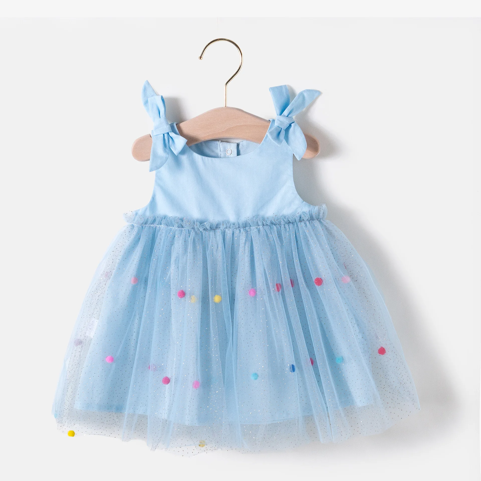 
Girls Dress with Colored Pom Pom Lace Princess Baby Skirt 