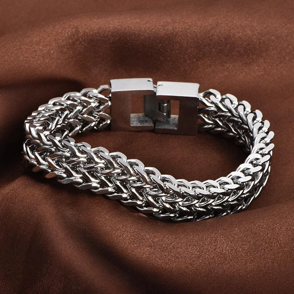2019 New Inventions Double Row Stainless Steel Mens Chain Bracelet, Mens Chunky Chain Bracelet,Zipper Bracelet Pattern