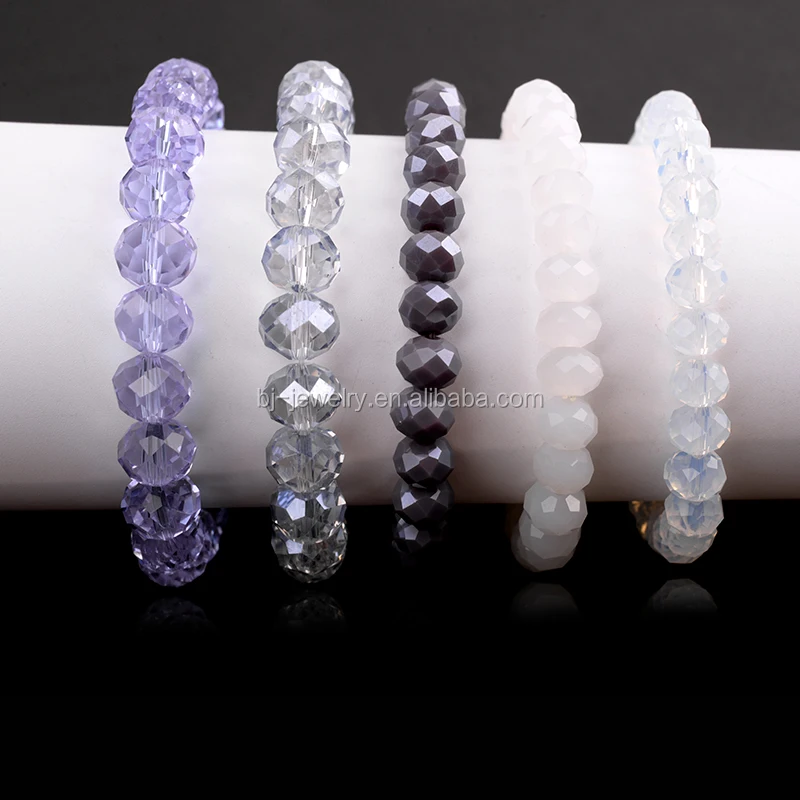 Fashion White 8mm Crystal Beaded Stretch Women Evening Party Bracelet