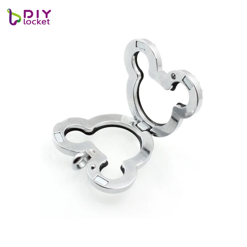 Diy Locket Magnetic Cute Mickey Glass Floating Charm Necklace For Diy Personalized Locket Pendant Jewelry