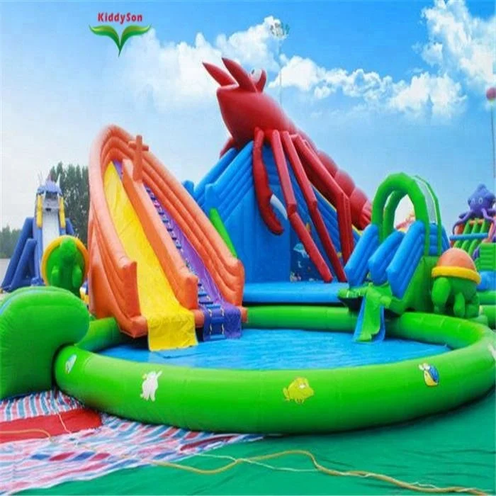 Export to malaysia ice and snow world theme inflatable water slide with pool for kids and adults, inflatable water park for sale