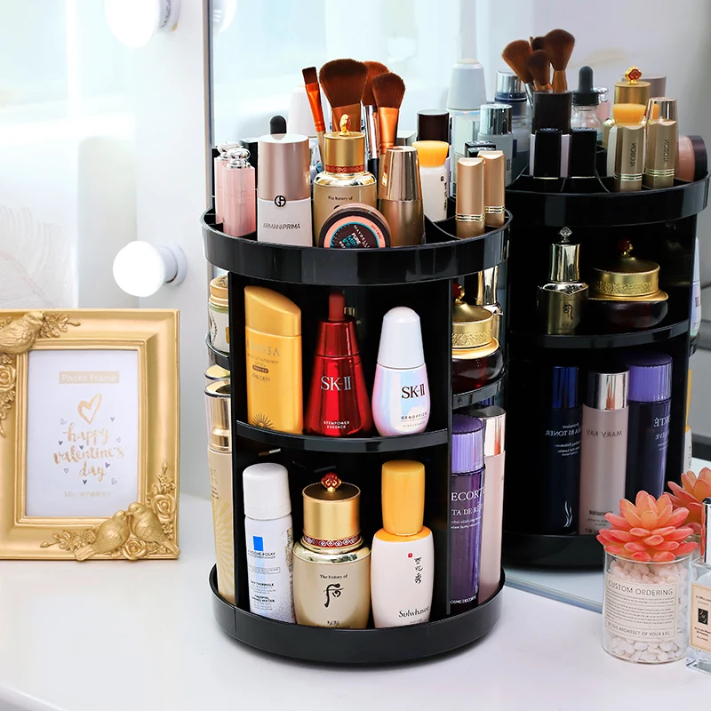 
Factory 360 Rotating high-quality Round 3 tier Clear Transparent Acrylic Cosmetic Storage Box Makeup Organizer 