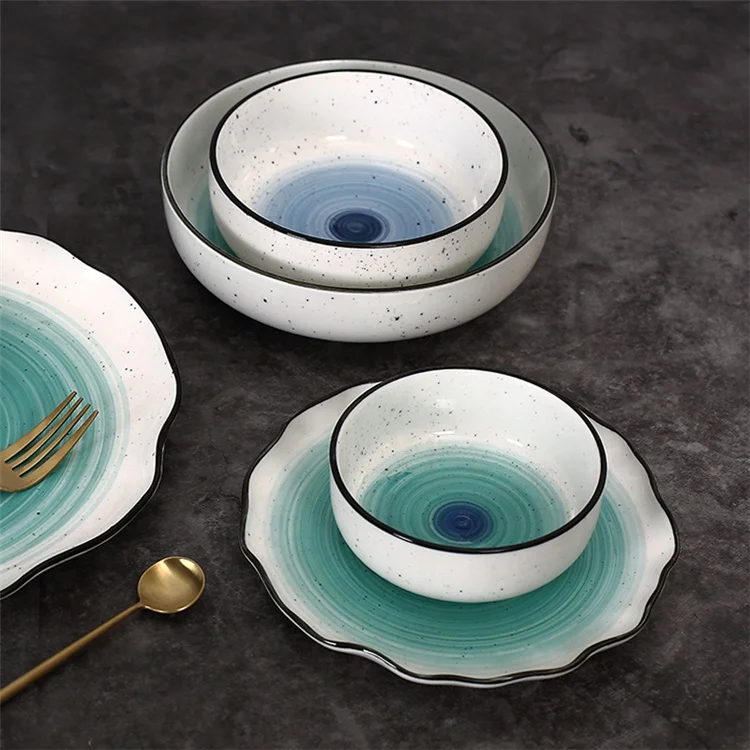 Unique design graceful  dinnerware irregular shape plates china crockery porcelain dinner set for restaurant