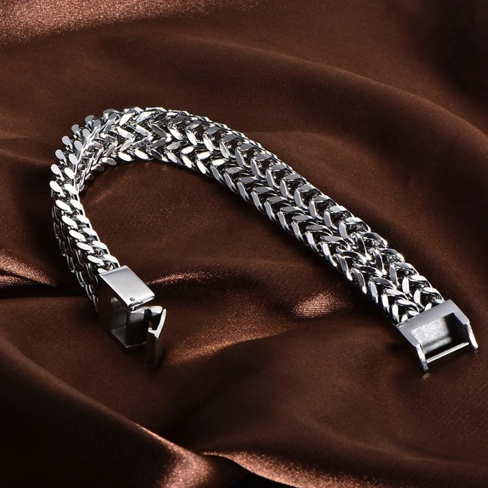 2019 New Inventions Double Row Stainless Steel Mens Chain Bracelet, Mens Chunky Chain Bracelet,Zipper Bracelet Pattern
