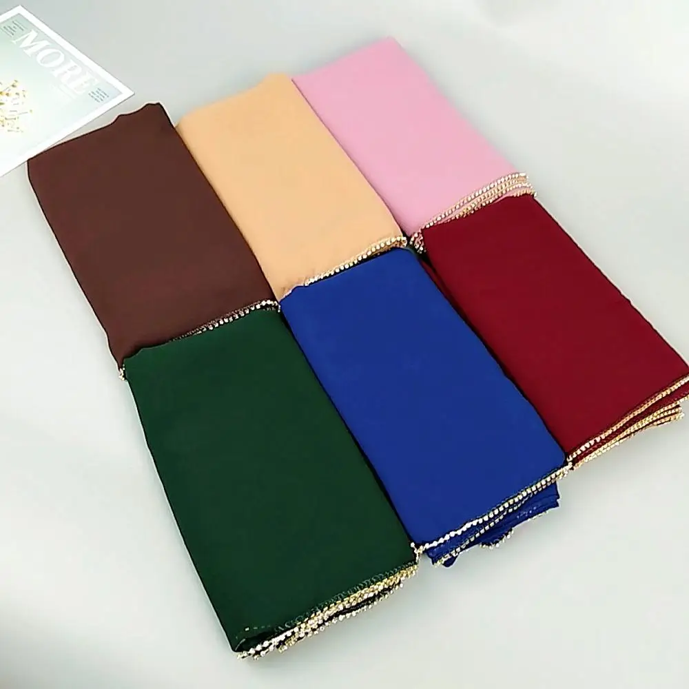 High quality women hijab scarf with stone Muslim soft shawls promotional fashion solid color stretchy scarfs chiffon hijab