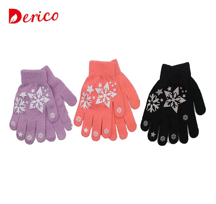 Fashion custom knitted acrylic cute print children mitten glove