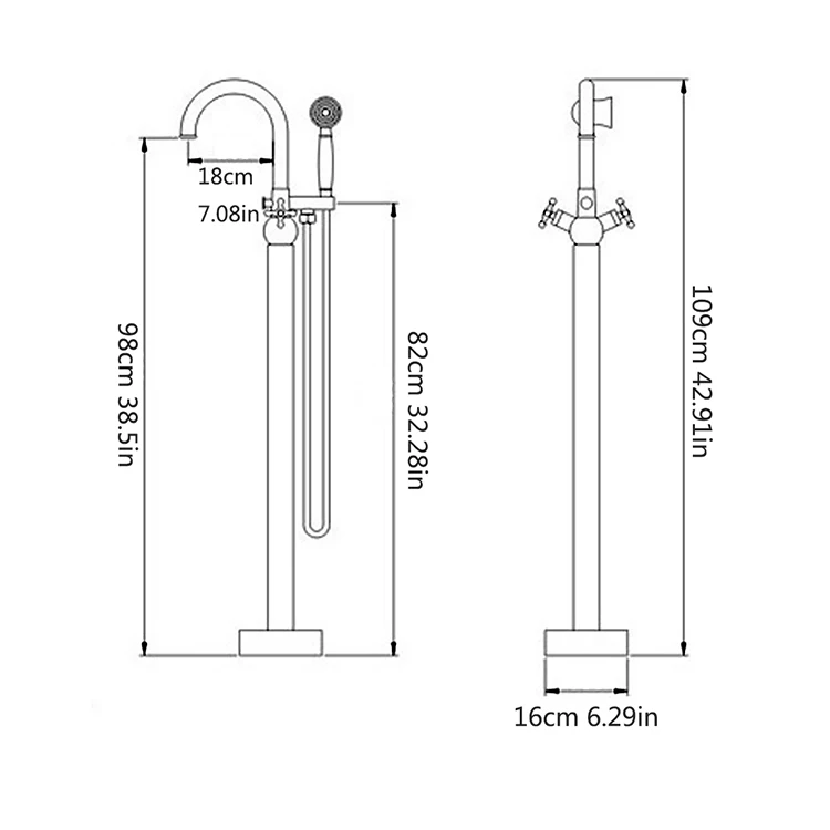 FLG High Quality Gold Floor Mounted Freestanding Bathtub Faucet with Hand Shower