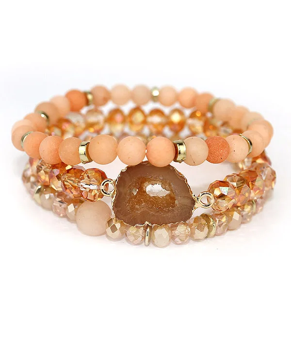 Handmade Semi-precious Stone  Boho Jewelry Elastic druzy Bead Women Gift Sets Bracelet