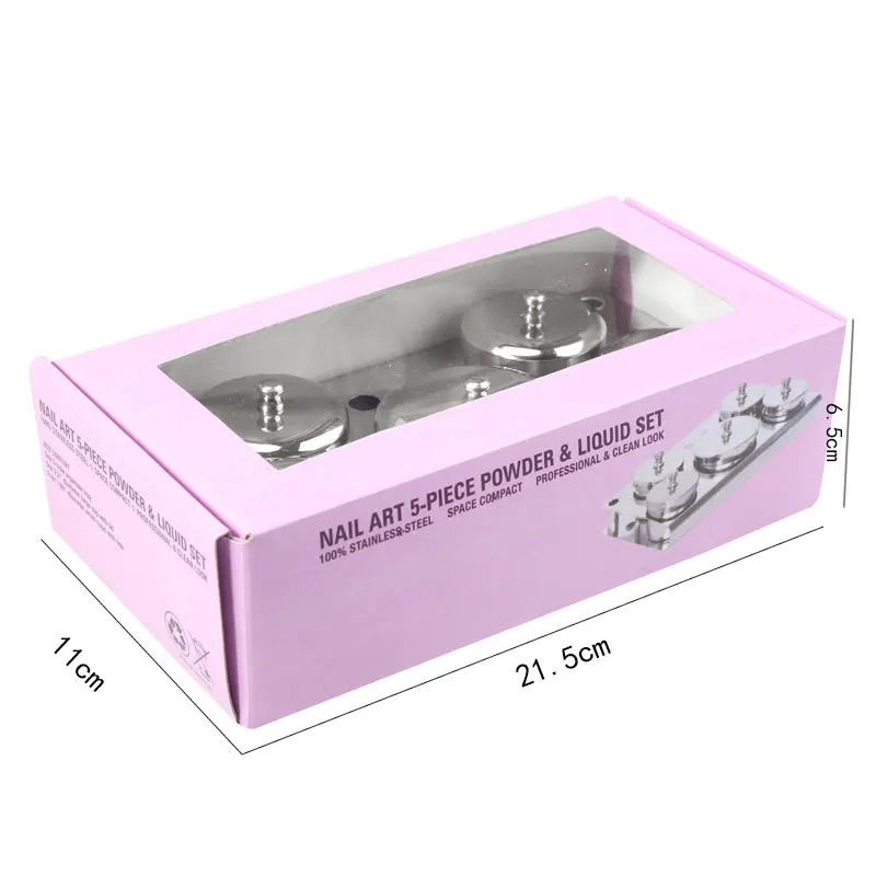 5pcs Nail art Acrylic  Powder Container Stainless Steel  Cup for Nail Art Care Shop