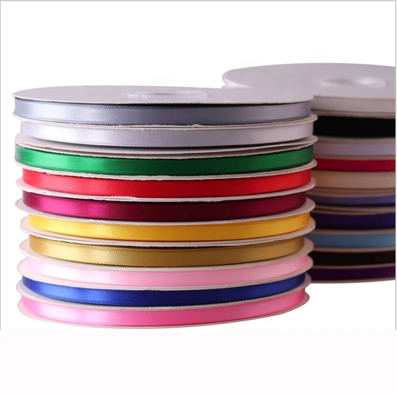Wholesale Large Stock Solid Color Multicolor 3/8' Inch Single Face 100% Polyester Ribbon Satin Ribbon Spool