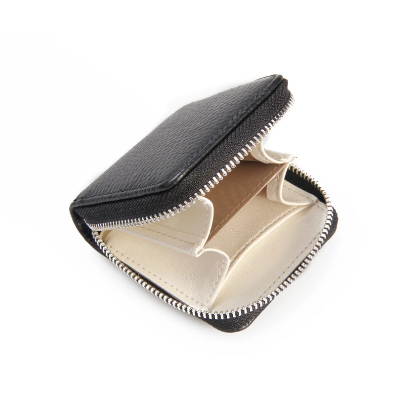 high quality Half Zipper Credit Card Case Ladies Leather Coin Purse Wallet cute round coin bag wallet