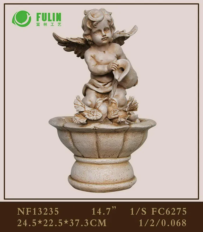Factory customized resin angel water fountain indoor garden decorative waterfalls