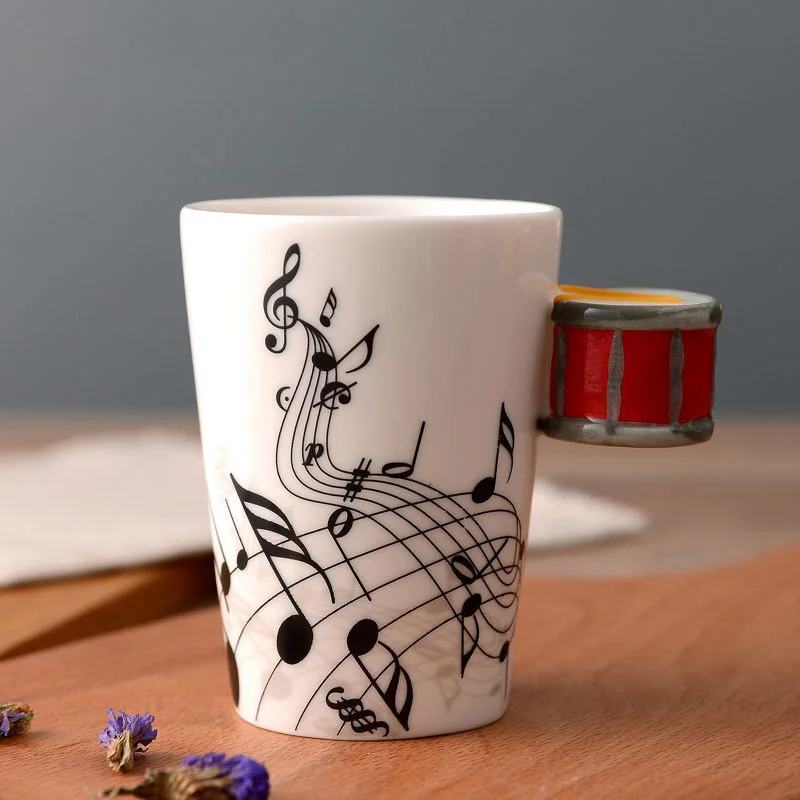 Personalized Funny And Fancy Music Mug Drum Shaped Handle Porcelain Cup Creative Coffee Mug