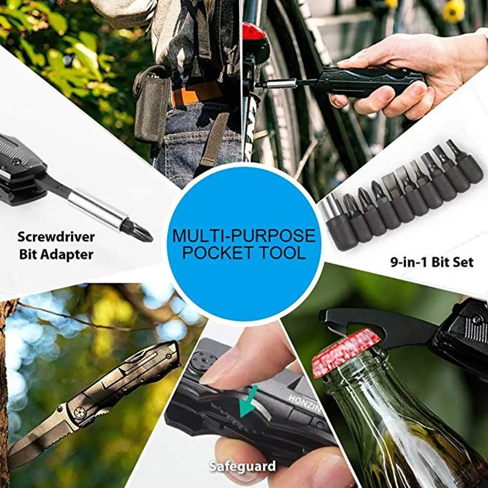 Multitool Knife 16 in 1 Pocket Tool Set Stainless Steel Pocket DIY Tool Foldable Multitool Pliers with Screwdriver Saw Opener