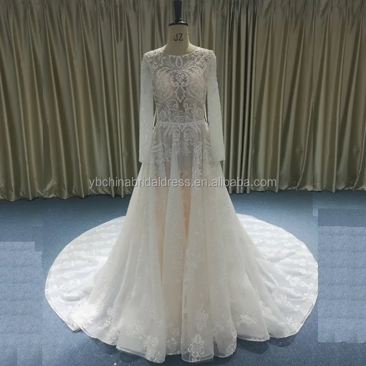 
Graceful special tulle muslim long sleeves arabic wedding dress 