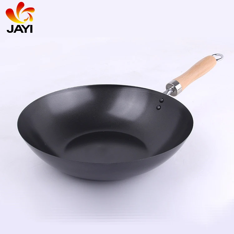 Traditional Carbon Steel Construction Non stick Wok With Wooden Handle