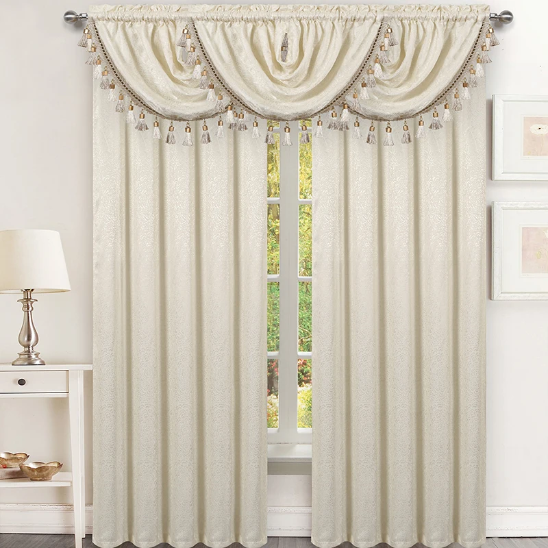 2019 Luxury floral jacquard valance curtain with tassel for living room