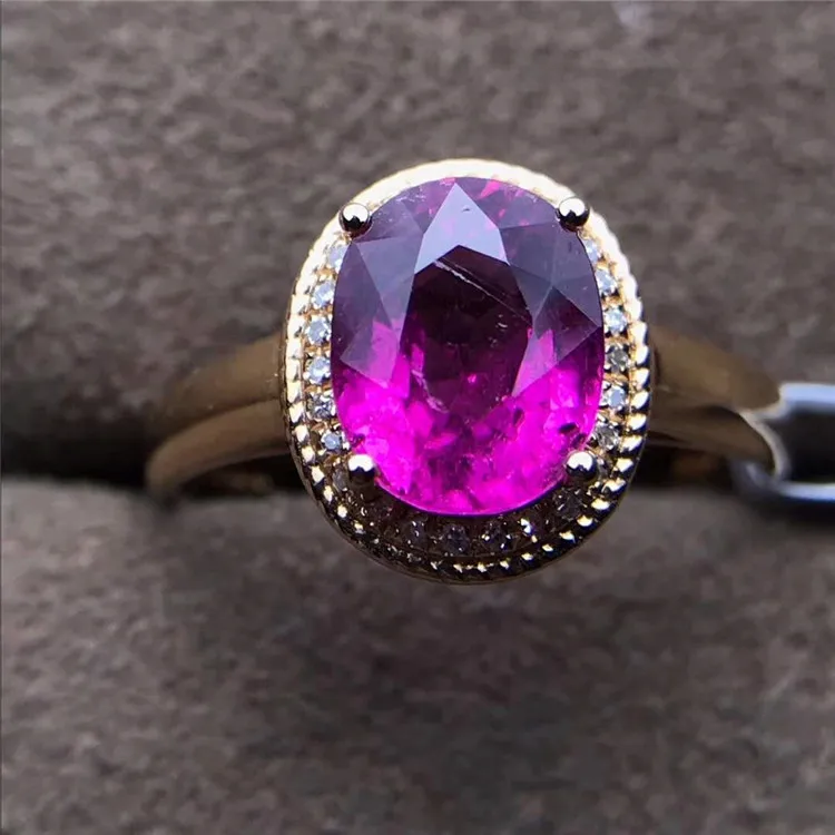 18K gold South Africa real diamond 1.95ct natural red oval facetted cut tourmaline classic style ring for female