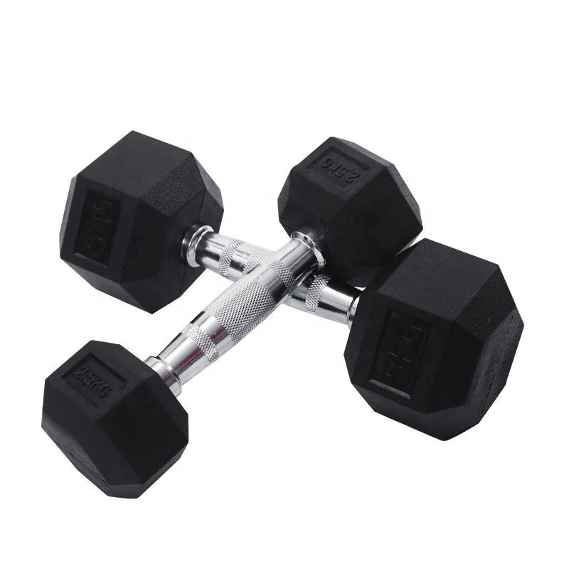 Wholesale Rubber dumbbells 2.5kg-60kg iron cast gym hex dumbbell commercial rubber hexagon dumbbell